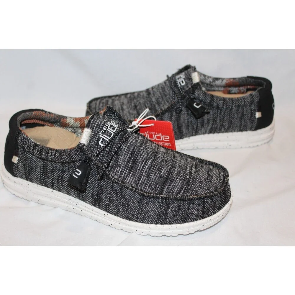 Hey Dude Men's Wally Casual Slip On Sneakers‎ BLACK WHITE Sz 8 NEW
